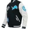 Detroit Lions Classic Rib Black and White Letterman Jacket