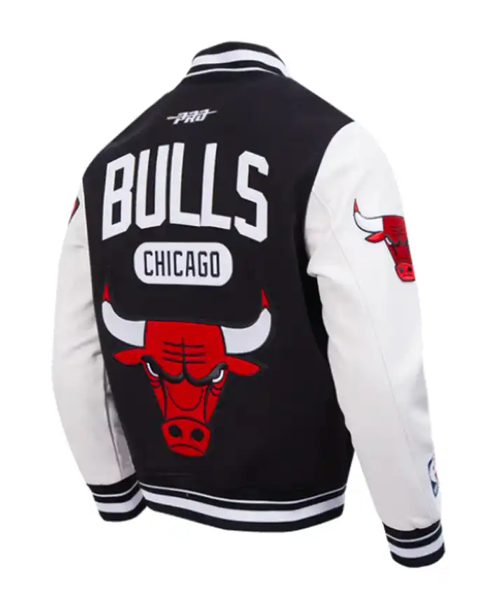 Chicago Bulls Classic Rib Black and White Letterman Jacket