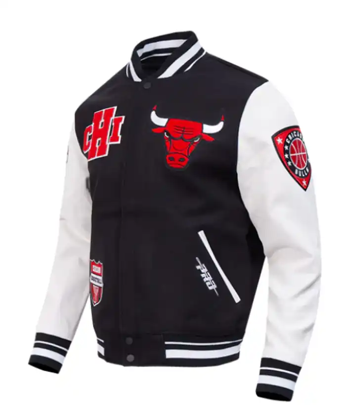 Chicago Bulls Classic Rib Black and White Letterman Jacket