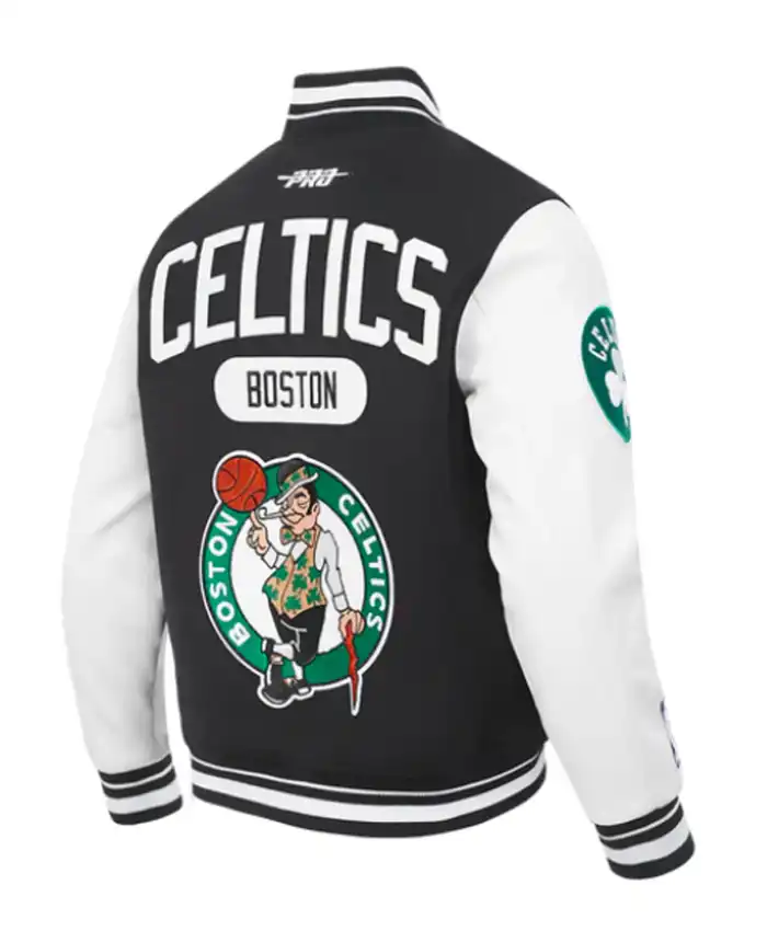 Boston Celtics Classic Rib Black and White Letterman Jacket