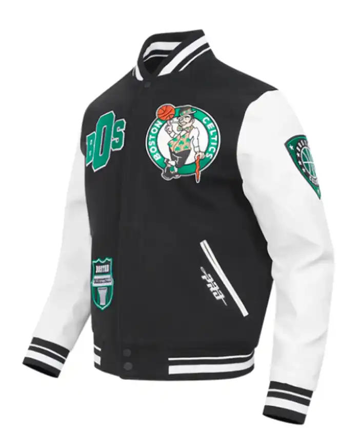 Boston Celtics Classic Rib Black and White Letterman Jacket