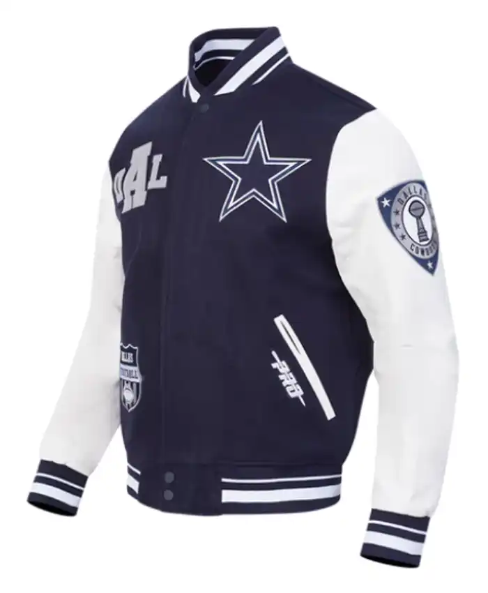 Dallas Cowboys Classic Rib Navy and White Letterman Jacket