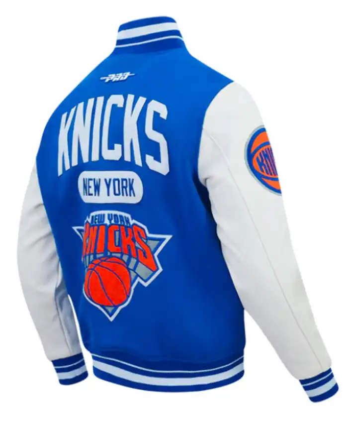 NY Knicks Classic Rib Royal and White Letterman Jacket