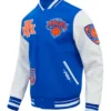 NY Knicks Classic Rib Royal and White Letterman Jacket