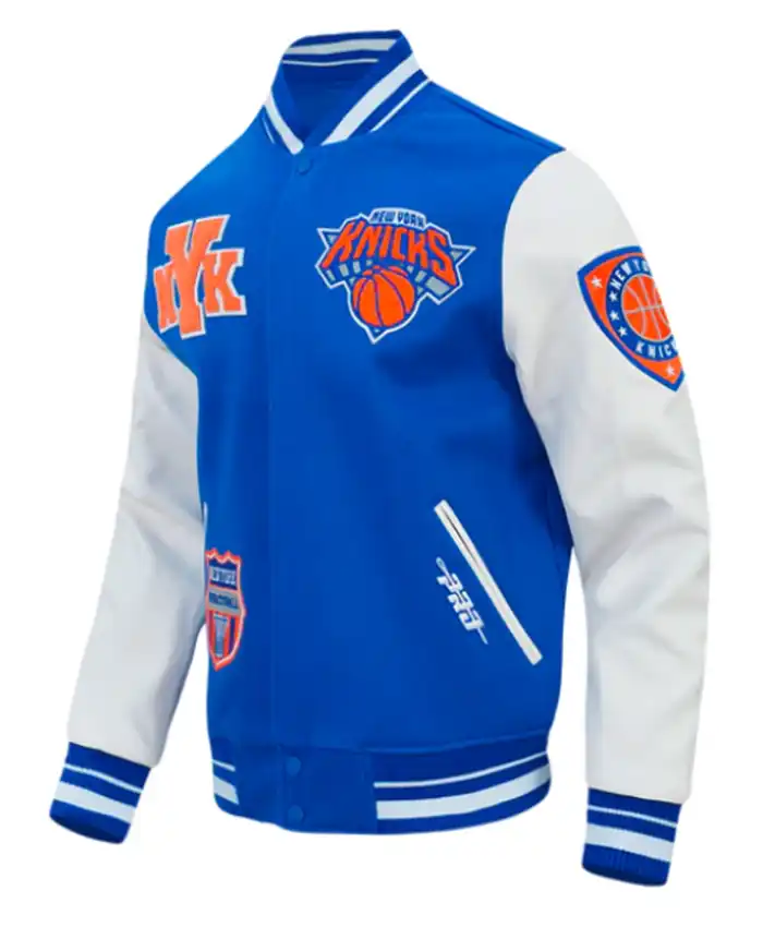 NY Knicks Classic Rib Royal and White Letterman Jacket