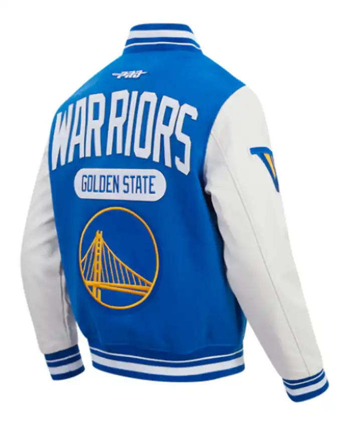 Golden State Warriors Classic Rib Royal and White Letterman Jacket