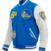 Golden State Warriors Classic Rib Royal and White Letterman Jacket
