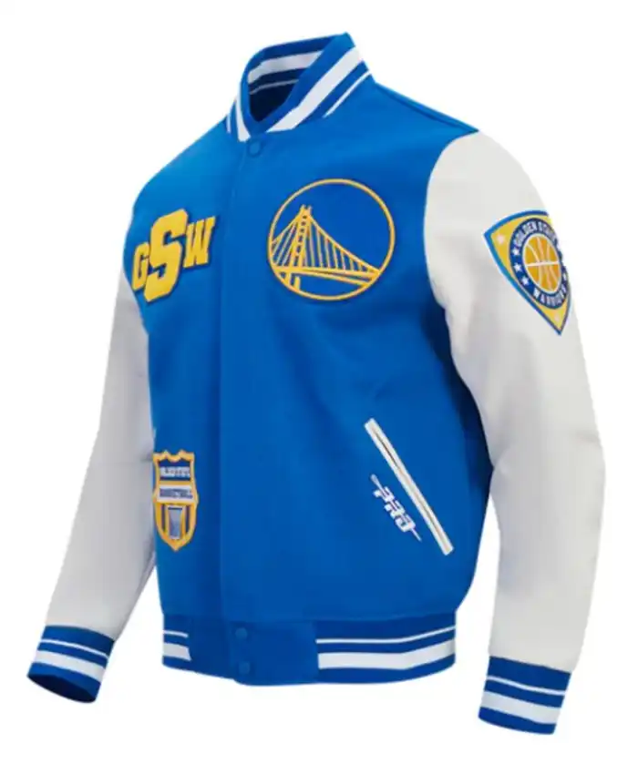 Golden State Warriors Classic Rib Royal and White Letterman Jacket