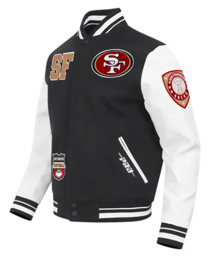 San Francisco 49ers Classic Rib Black and White Letterman Jacket
