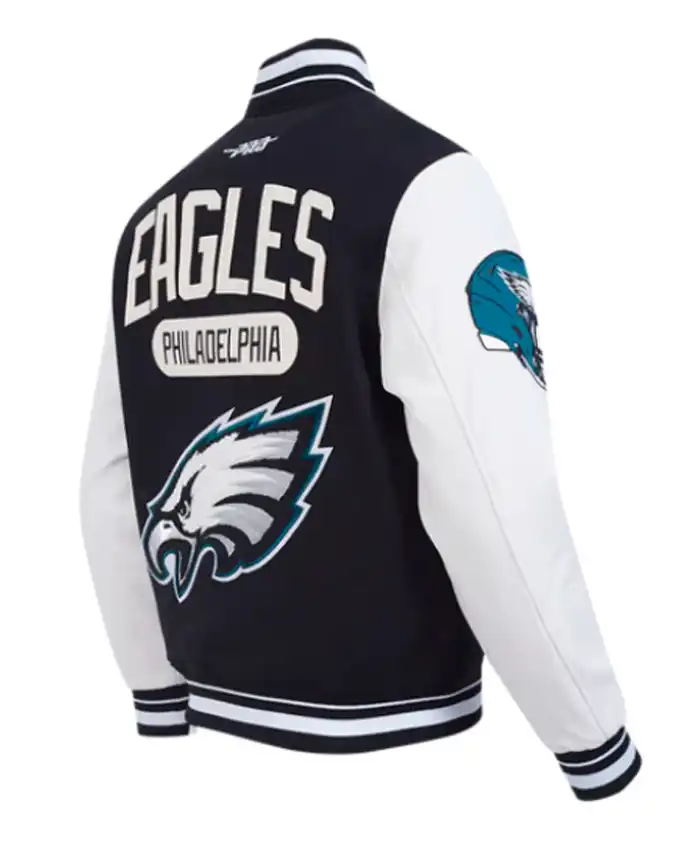 Philadelphia Eagles Classic Rib Black and White Letterman Jacket