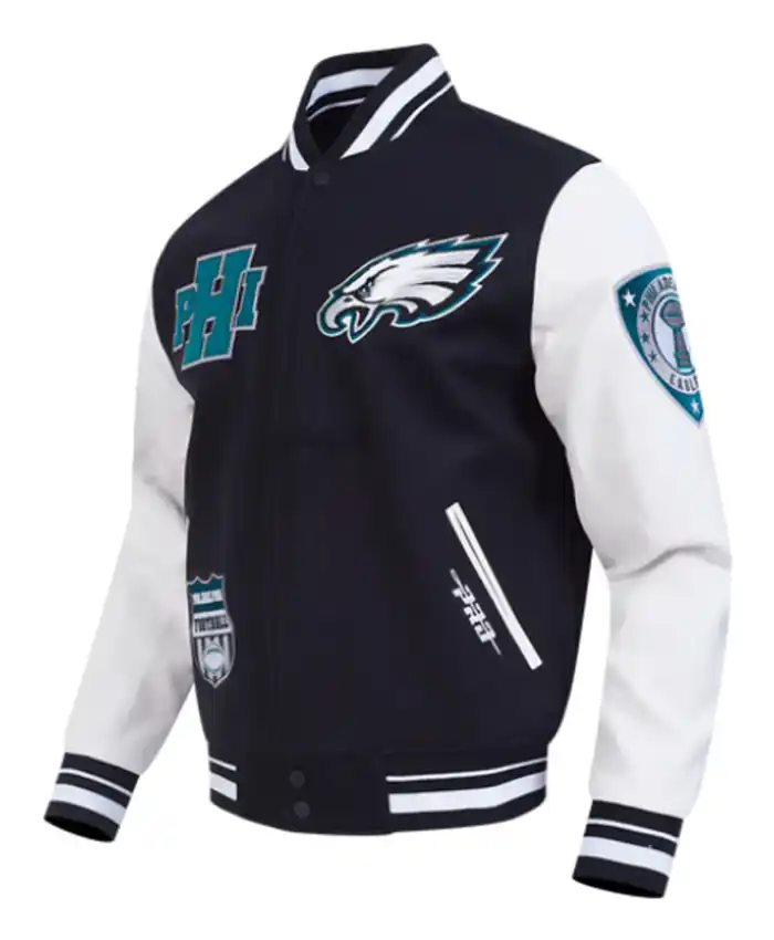 Philadelphia Eagles Classic Rib Black and White Letterman Jacket