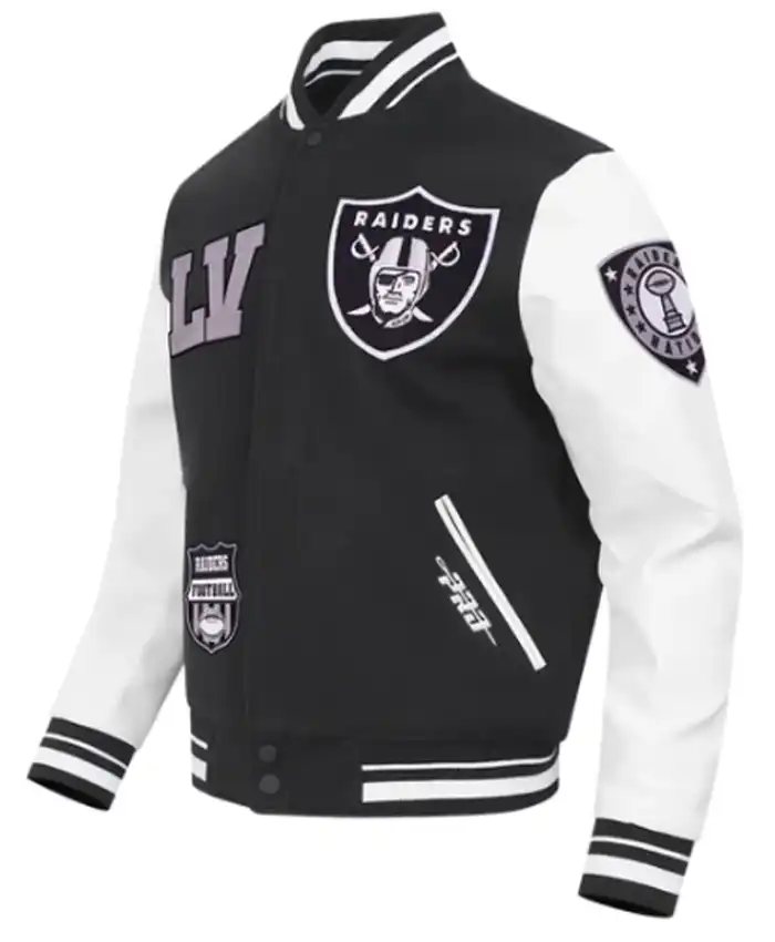 Las Vegas Raiders Classic Rib Black and White Letterman Jacket