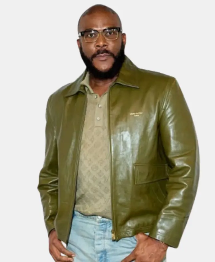 Tyler Perry SiriusXM Studios In Los Angeles Green Leather Jacket