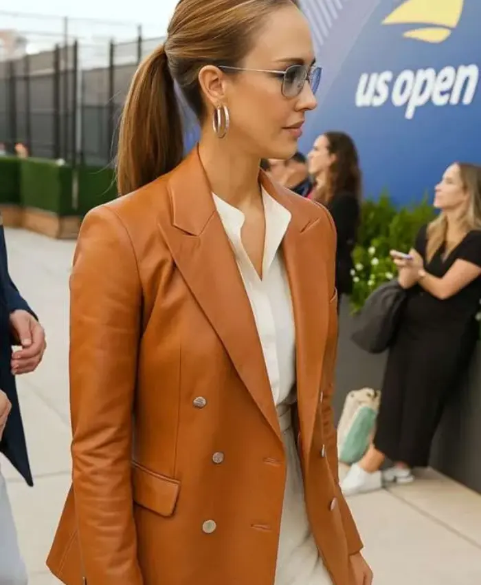 US Open Tennis Jessica Alba Brown Leather Blazer