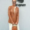 US Open Tennis Jessica Alba Brown Leather Blazer