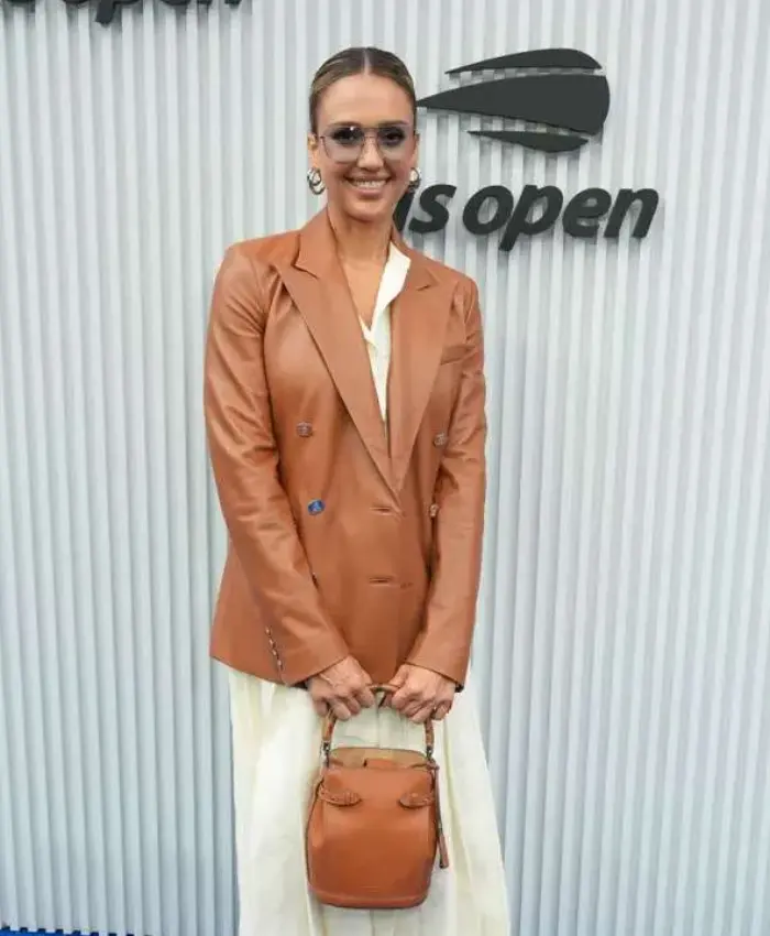 US Open Tennis Jessica Alba Brown Leather Blazer
