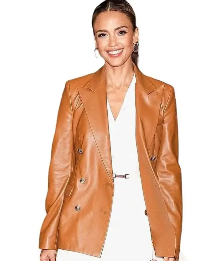 US Open Tennis Jessica Alba Brown Leather Blazer
