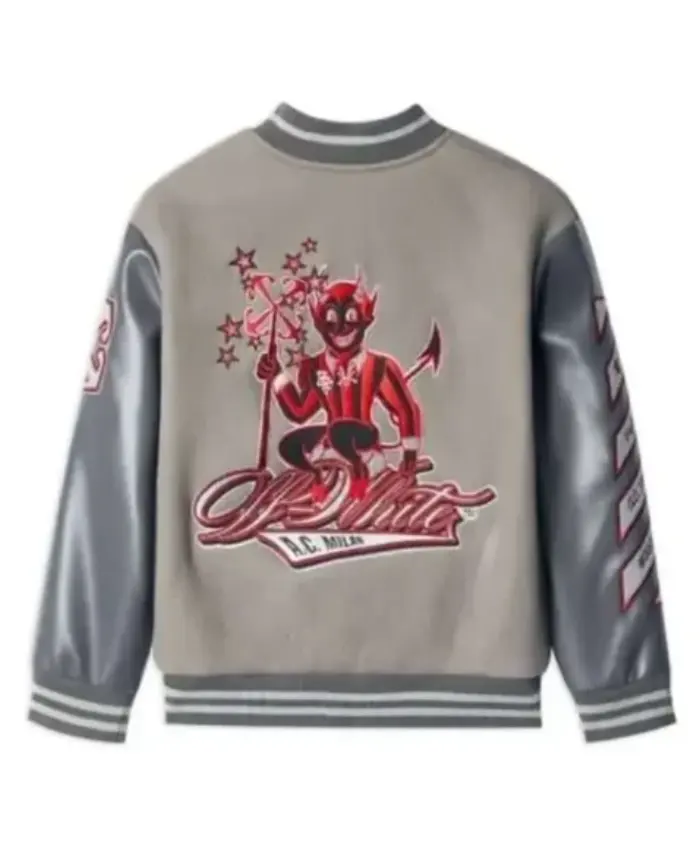 Off White X AC Milan Grey Varsity Jacket