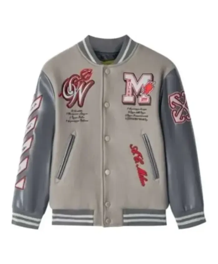 Off White X AC Milan Grey Varsity Jacket