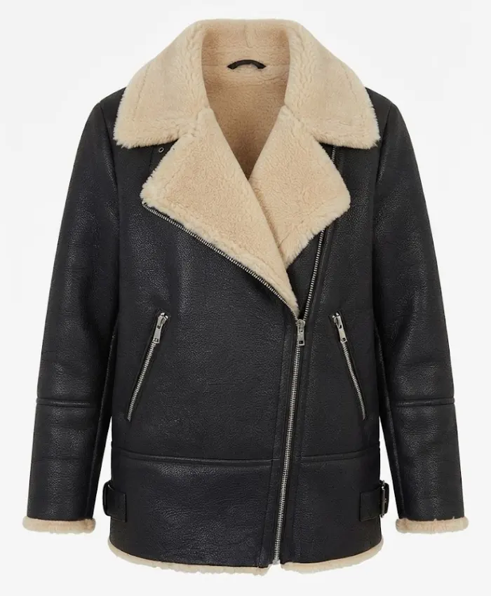 Ted Lasso S04 Abbie Hern Black Shearling Leather Jacket