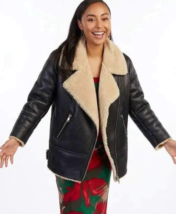 Ted Lasso S04 Abbie Hern Black Shearling Leather Jacket