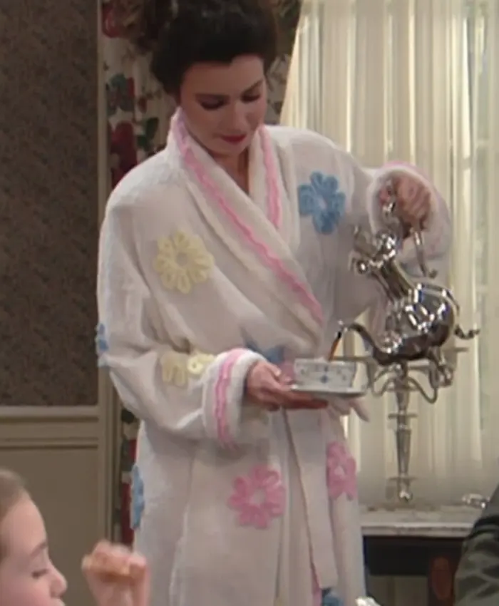 Fran Fine The Nanny White Embroidered Bath Robe