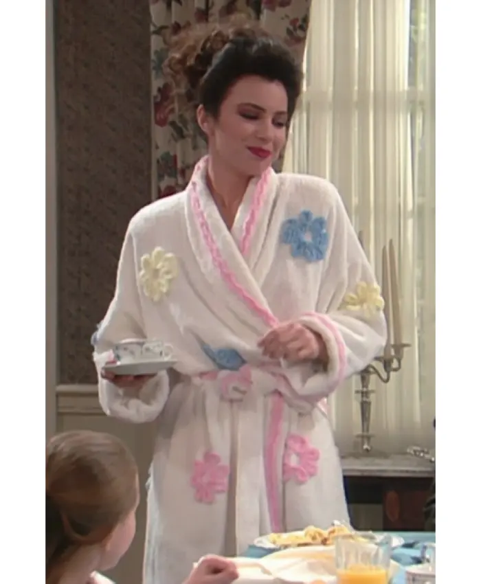 Fran Fine The Nanny White Embroidered Bath Robe