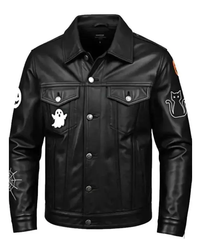 Halloween Black Trucker Leather Jacket