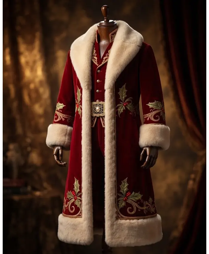 North Pole Santa Velvet Christmas Coat with Fur trim