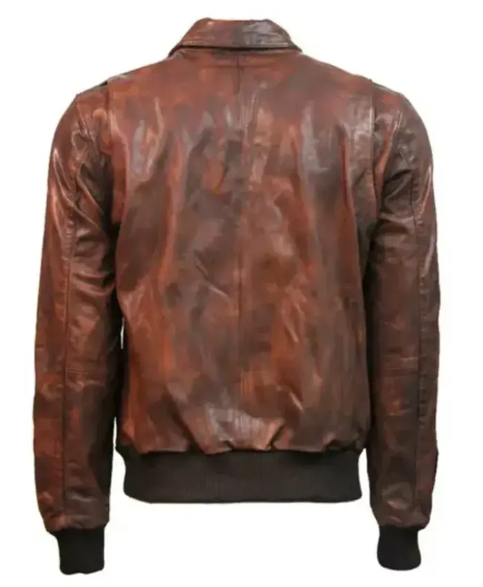 Top Gun Flying Tigers Brown Zip Up Leather Bomber Jacket