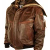 Top Gun Cap Aviator Brown Leather Jacket With Fur Hood