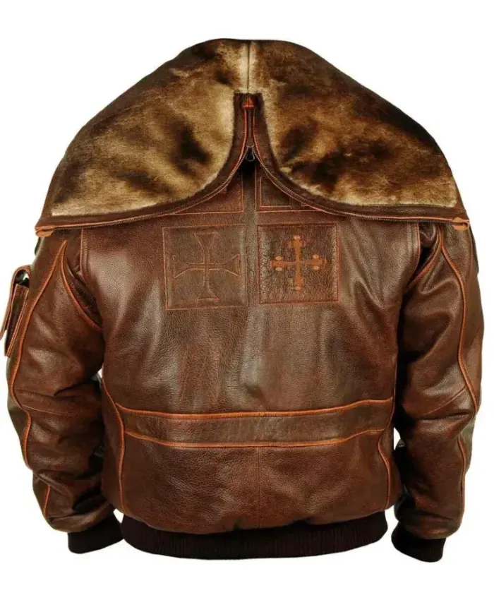 Top Gun Cap Aviator Brown Leather Jacket With Fur Hood