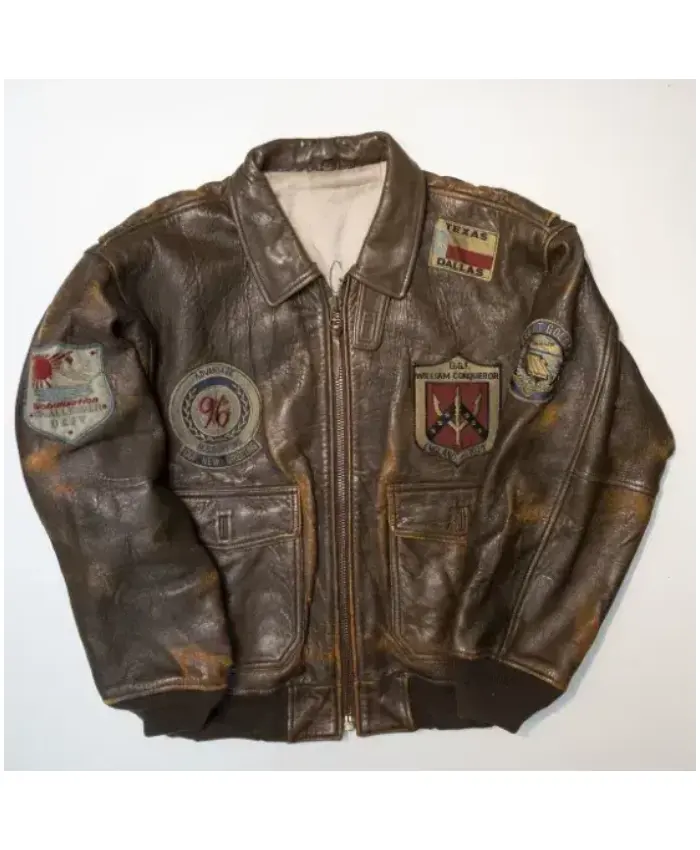 Top Gun Vintage 80s Military Flight Brown Leather Jacket