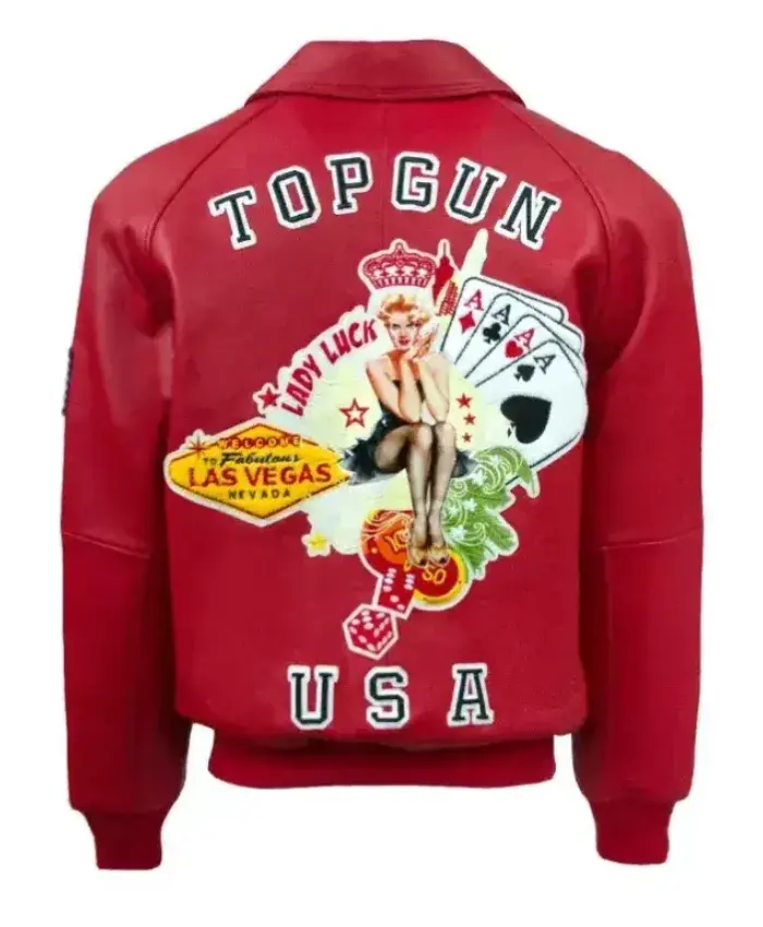 Top Gun USA Lady Lucky Red Bomber Zip Up Jacket