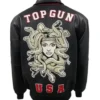 Top Gun Medusa Classic Zip Up Black Leather Bomber Jacket