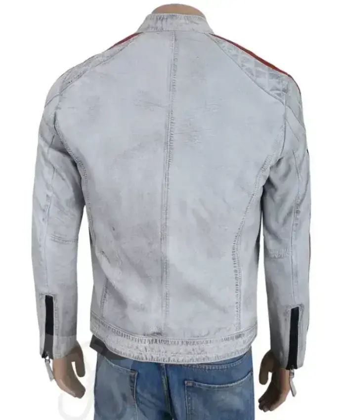 Top Gun Aircraft Dept Sea Bees Distressed White Leather Jacket