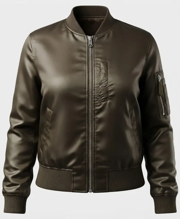 Jennifer Connelly Top Gun Maverick Satin Cropped Bomber Jacket
