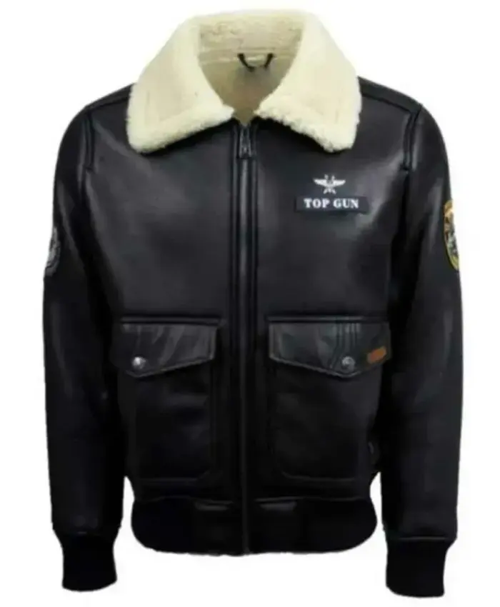 Jared Top Gun Shearling Fur B3 Black Leather Jacket