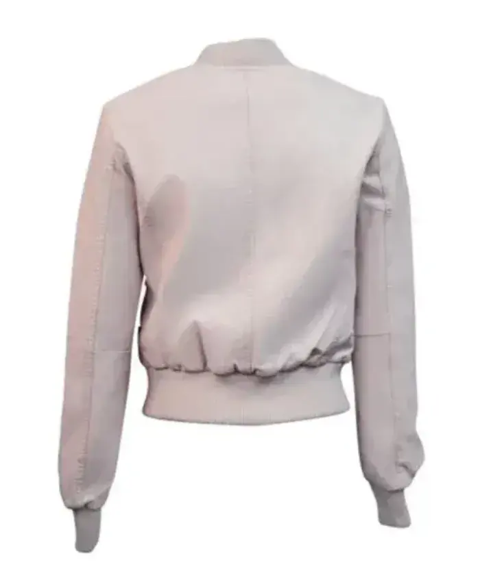 Top Gun Women’s Light Pink Cropped Vegan Bomber Leather Jacket