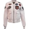 Top Gun Women’s Light Pink Cropped Vegan Bomber Leather Jacket