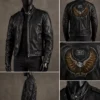 GTA Black Leather MC Eagle Biker Jacket