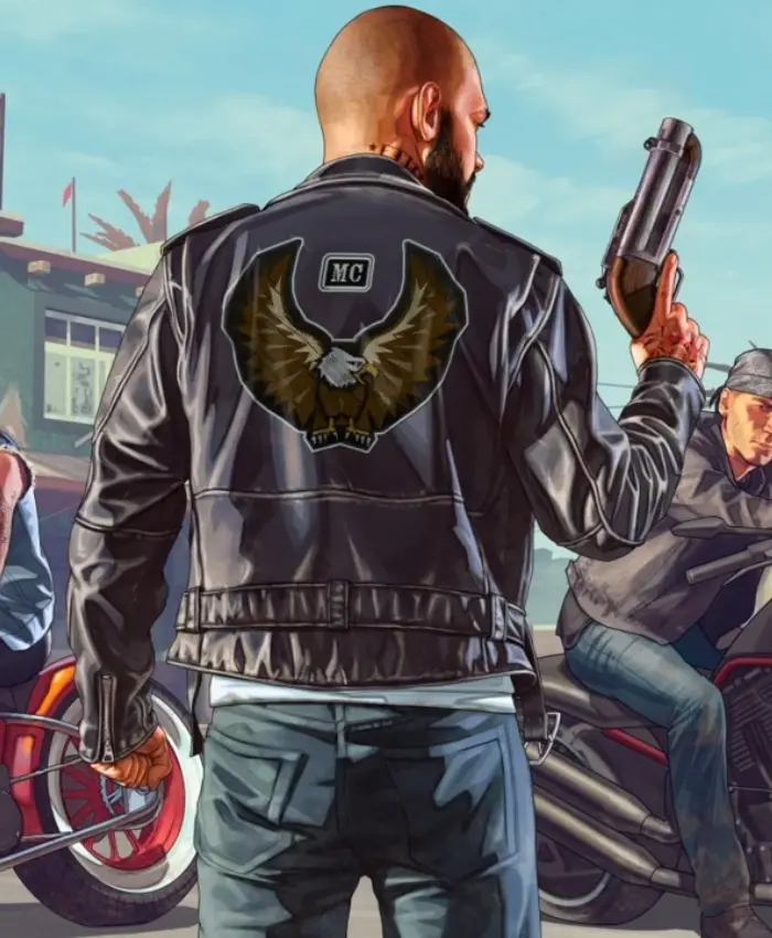 GTA Black Leather MC Eagle Biker Jacket