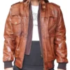 Mens Vintage Brown Cafe Racer Detach Hood Bomber Jacket