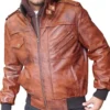 Mens Vintage Brown Cafe Racer Detach Hood Bomber Jacket