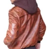 Mens Vintage Brown Cafe Racer Detach Hood Bomber Jacket