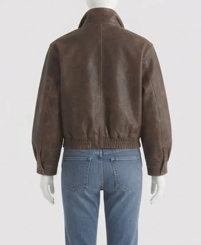 Funnel Neck Leather Bomber Jacket