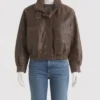 Funnel Neck Leather Bomber Jacket