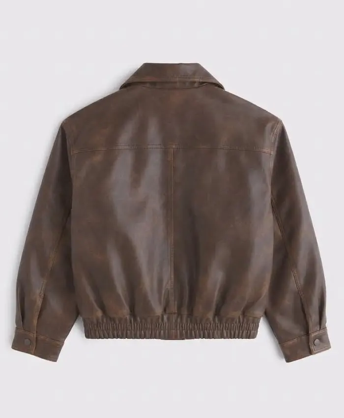 Funnel Neck Leather Bomber Jacket