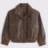 Funnel Neck Leather Bomber Jacket