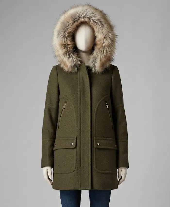 13 Reason Why Jessica Davis Grey Hooded Fur Coat